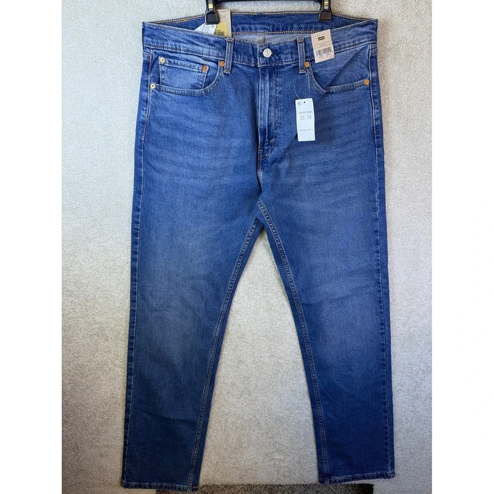 Levi's 505 Regular Fit Jeans Mens 36x34 Blue Stretch Straight Leg Workwear NEW